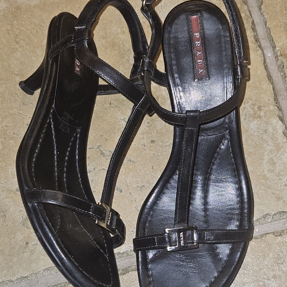 Vintage PRADA open toe slingback kitten heels sandals Size 39.5 / US 8.5 - Picture 12 of 15